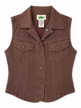 Vtg‎ Sugar Brown Denim Vest 90s Y2K Grunge Moto Utility Gorpcore Boho- Small